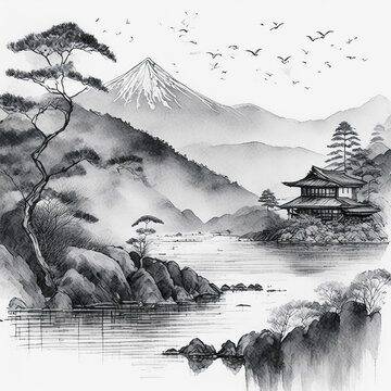 水墨画 山水風景 横長 水墨 山水 Images – Browse 459 Stock Photos, Vectors, and Video