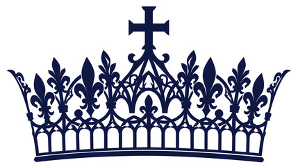 Royal dark blue crown with fleur de lis and cross © Solene