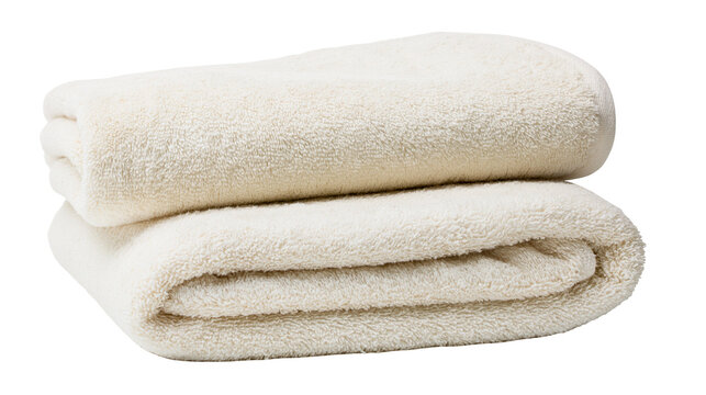 Stack of two fluffy cream colored bath towels
