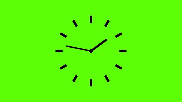 Simple clock icon spinning animation green screen, Clock icon flat style black background 24 Hour Day Fast Speed. 4K video