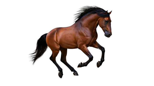 Brown horse with black mane and tail galloping