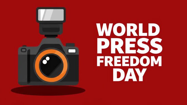 Professional Digital Camera Illustration with External Flash on Red Background ideal for photography tutorials and media content.