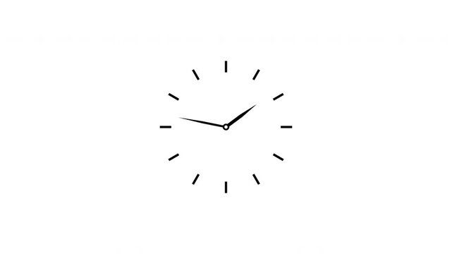 Clock spinning, watch animation on white background. Clock icon flat style 24 hours day fast speed with moving timer clock. Analog clock spinning animation. , 4K video