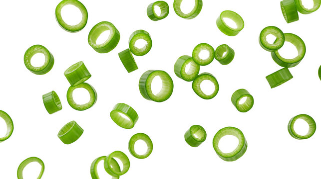 Scallion rings and pieces scattered