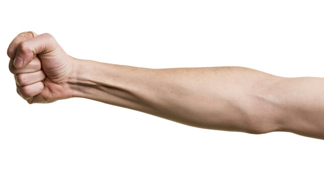 Human arm with clenched fist, showing muscles and veins