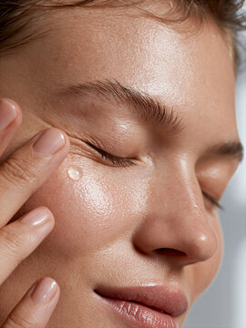 Woman applying skincare product during morning ritual