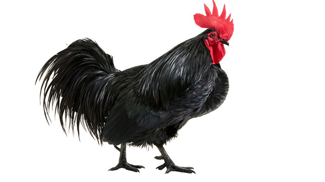 Black rooster with red comb and wattle