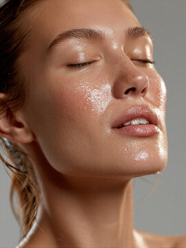 Woman with glowing skin performing morning ritual
