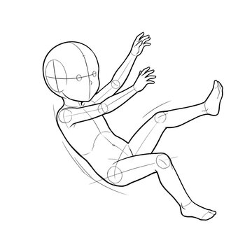 Hand drawn sketch of preschooler falling backwards isolated.