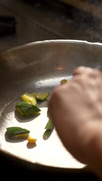 Mixed Vegetables Saut&eacute;ing in Hot Pan Video with High Heat Cooking