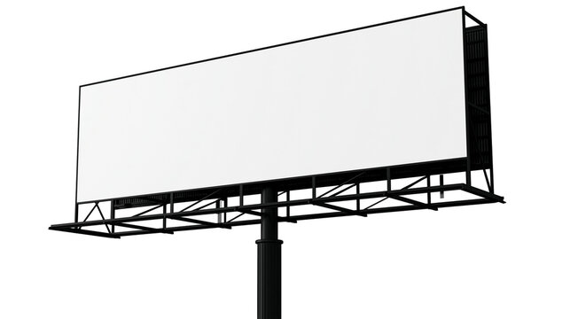 Large outdoor billboard with blank white screen and black metal frame