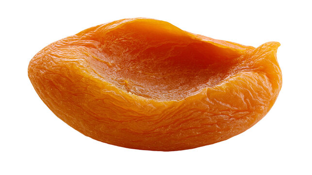 Dried apricot half, wrinkled orange texture
