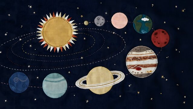 Artistic Illustration of the Solar System with Sun and Planets Orbiting