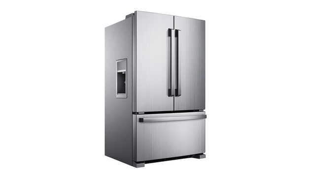 Stainless steel French door refrigerator with ice dispenser