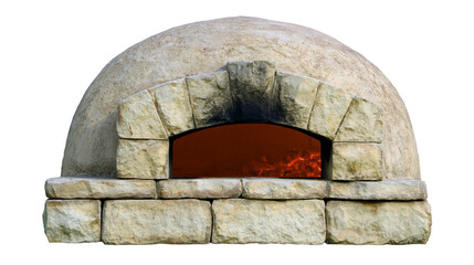 Stone dome pizza oven with glowing embers inside © Fried