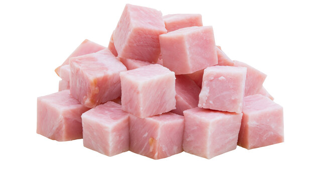 Diced cooked ham cubes pile