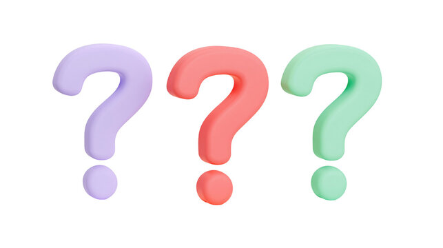 Three colorful 3D question marks in pastel shades