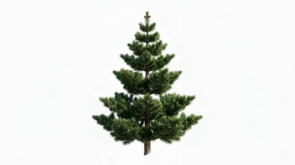 Fototapeta premium Lush green pine tree isolated on a solid white background, perfect for nature graphics or christmas holiday designs.