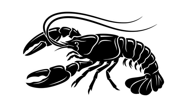 Classic Black Crayfish Silhouette Seafood Symbol Vector Graphic