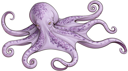 Purple octopus with eight tentacles and yellow eyes © Fried