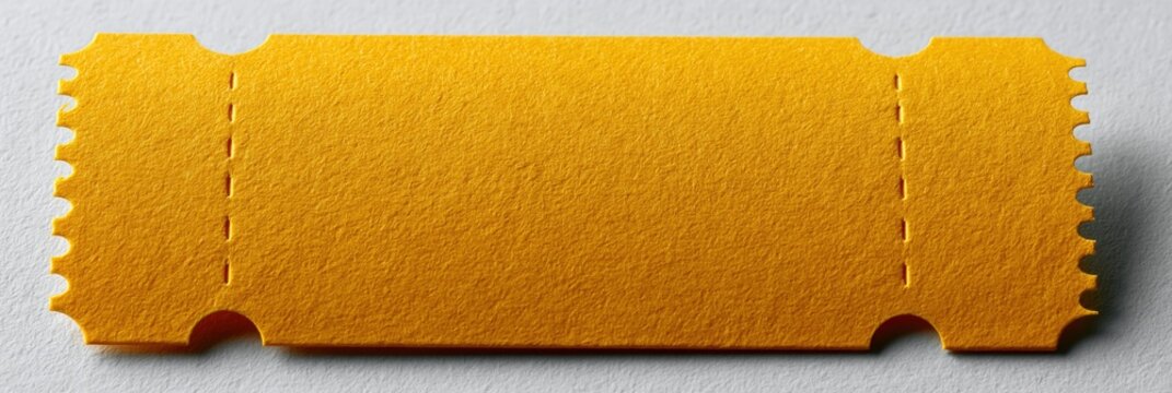 Blank yellow raffle ticket stub on textured surface for poster banner background and promotional design layout