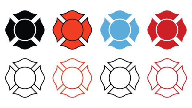 Firefighter Maltese Cross Symbols, Often Used in Fire Department Badges and Emblems, Emergency Rescue Service Vector Illustration for Public Safety Design.
