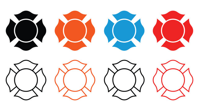 Firefighter Maltese Cross Symbols for Fire Department Badges and Emblems, Emergency Rescue Service Branding, Public Safety Identity, and Professional Vector Illustration.