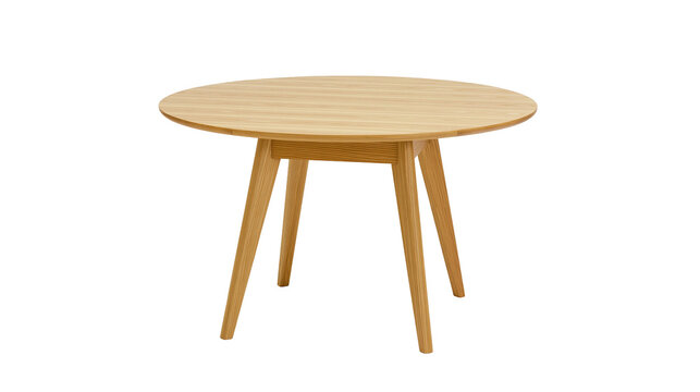 Round wooden dining table with tapered legs