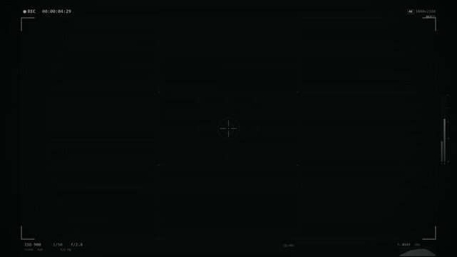 Camera Recording Viewfinder HUD Overlay with Timecode, Audio Meters and Focus Reticle &mdash; Seamless Loop 4K