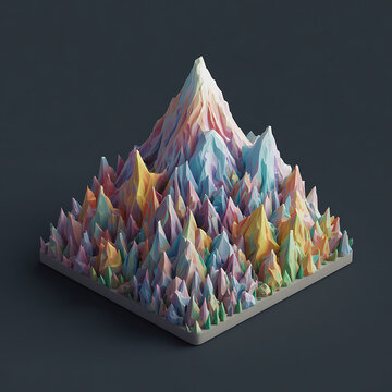 a lush 3d render of 3D icon of an abstract mountain with different colors, 3D model, excited, vibrant palette, exaggerated, unreal engine, octane engine, vray, stylized CG animation
