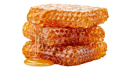 Stack of fresh honeycomb dripping with golden honey © Vetle