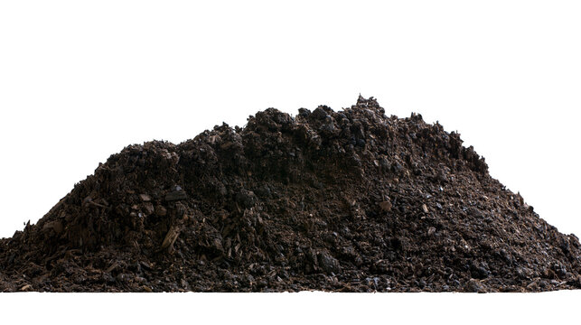 Pile of dark compost soil with organic debris