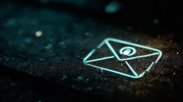 Glowing email icon pulses softly on dark screen surface