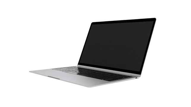 Silver laptop with black screen and keyboard
