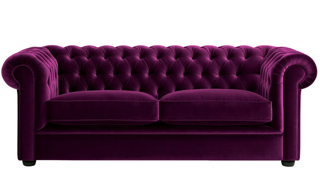 Deep purple velvet chesterfield sofa with tufted back and rolled arms