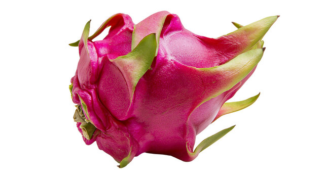 Vibrant pink dragon fruit with green leafy scales