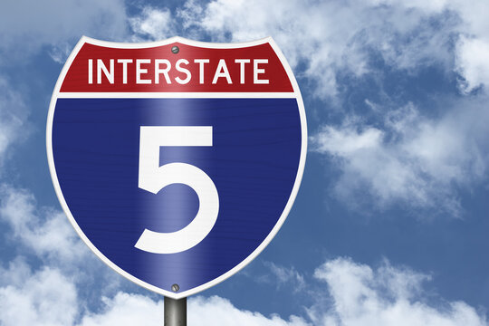 American Interstate I5 sign with sky for transportation