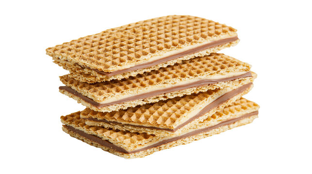 Stack of crispy wafer cookies with chocolate and cream filling