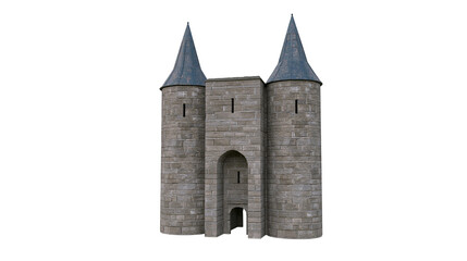 Stone castle gatehouse with two conical towers © Vetle