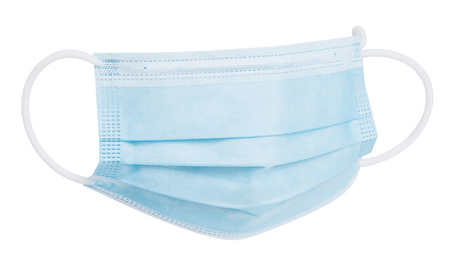Light blue disposable face mask with white ear loops