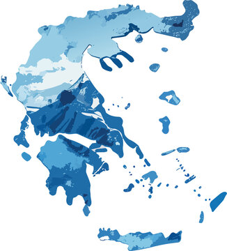Greece Map in Blue Watercolor Style with Islands, Vector Illustration of Greek Geography and Travel Destination
