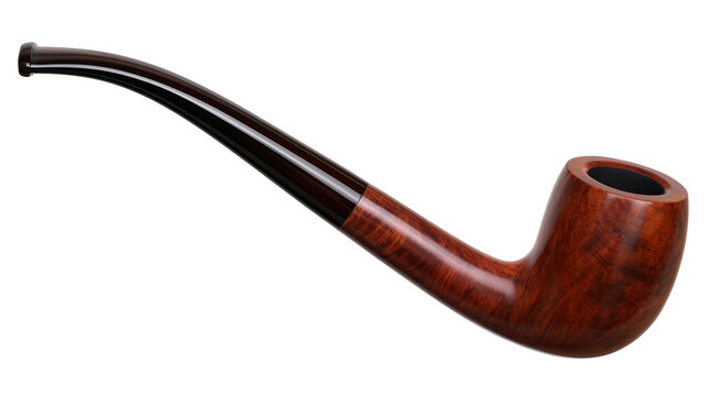 Curved briar wood smoking pipe with dark stem