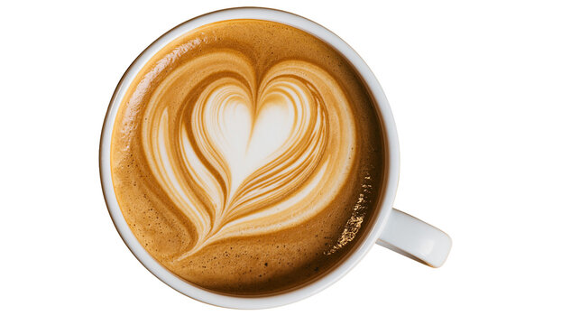 Cappuccino coffee with latte art heart shape in white cup