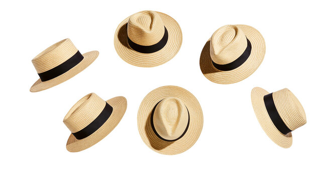 Straw Boater Hats with Black Ribbon Band