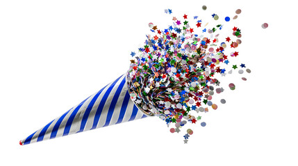 Obraz premium Party Popper Exploding Colorful Star and Circle Confetti