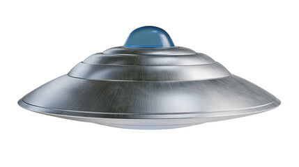 Silver metallic flying saucer with blue dome © Vetle