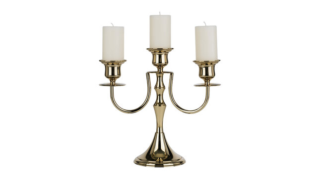 Three white candles in a golden candelabra