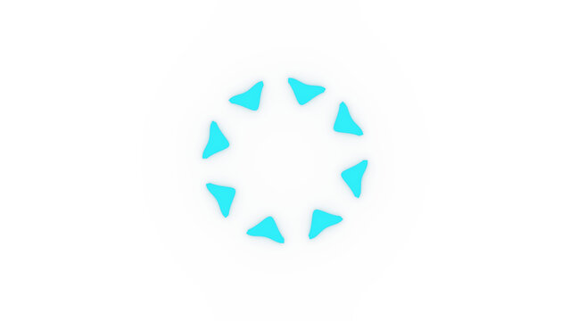Cyan triangular arrows arranged in circle on transparent background, radial loading circle spinner preloader element