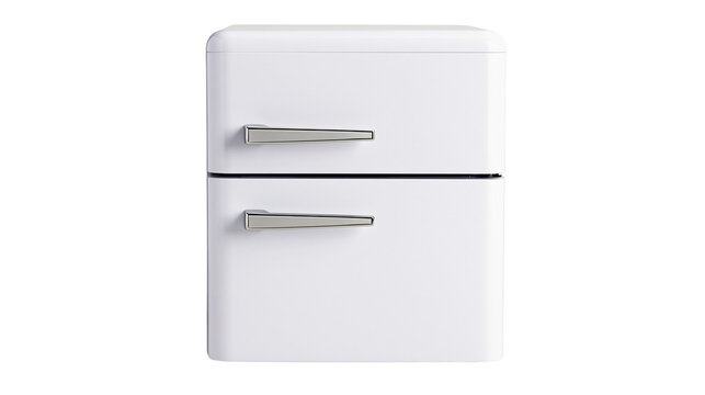 Retro white double door mini fridge with silver handles