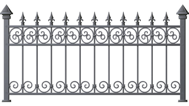 Ornate wrought iron fence with fleur-de-lis finials and scrollwork